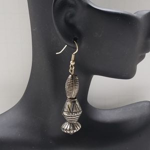 Long Antique Silver Look Drop Dangle Earrings